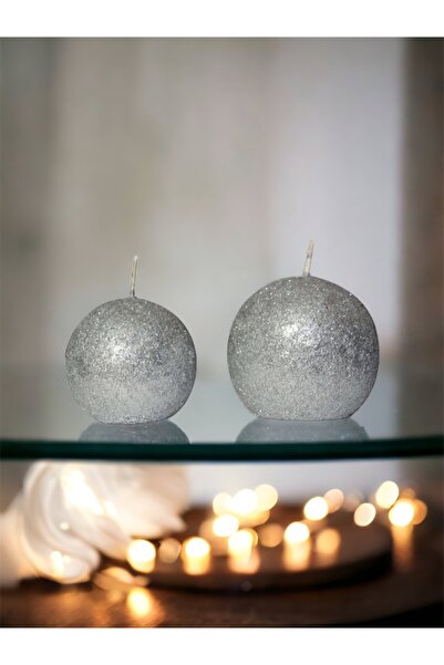 Lecarbee Candles 2’li Simli Büyük Ve Küçük Top Mum – Gümüş