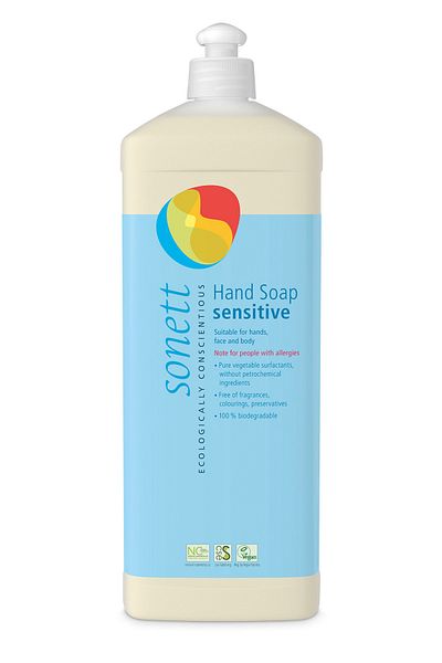 Sonett Organic Liquid Hand Face and Body Cleaning Soap Unscented for Sensitive People 1 L