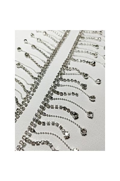 ESRA ŞELEM Silver Color Chain Crystal Stone Fringe Ribbon - 1 Mt