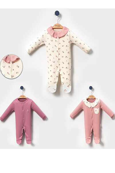 dubi baby çiçekli yakalı cepli budva flowers kız bebe 3'lü tulum