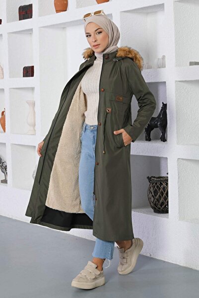 Modamihram MİH15800 Модел каки палто - Дантела с детайли
