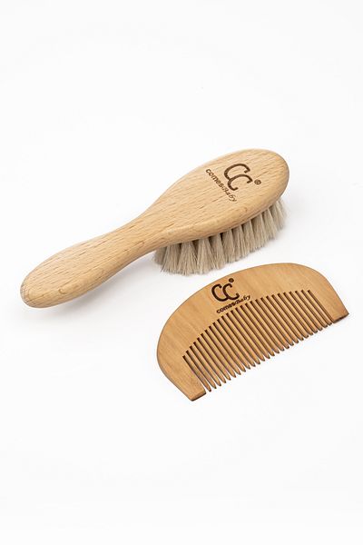 ComesBaby Set of 2 Goat Hair Baby Hair Brush & Mini Oval Comb