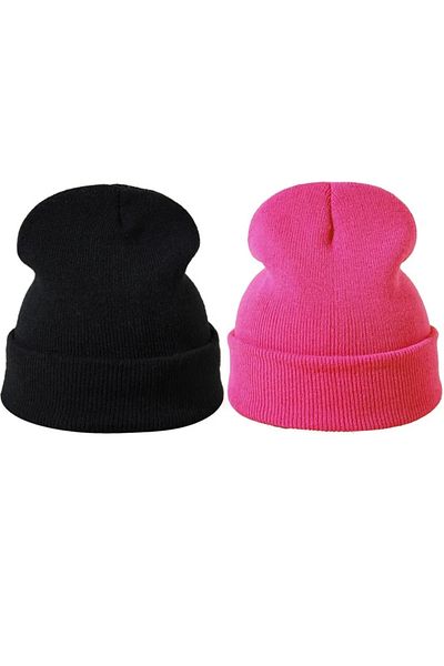 QUATEX Black Pink Double Unisex Folded Knitwear Plain Beret