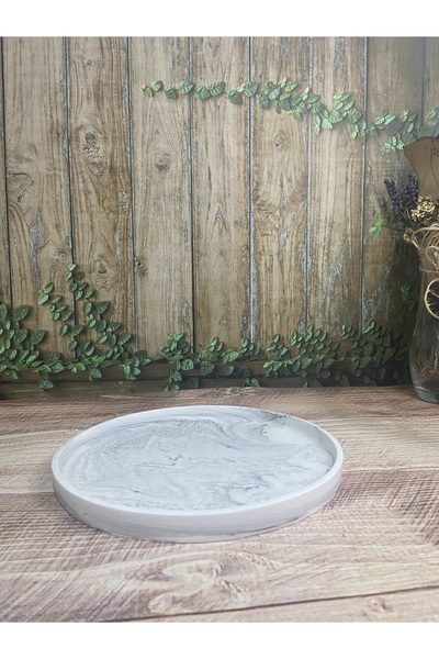 Özgür Sanat Atölyesi Marble Pattern Round Concrete Presentation Tray 24 Cm