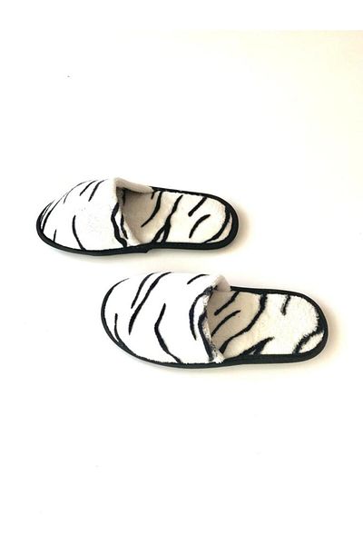 MAJHİ White Zebra γυναικείες παντόφλες κλειστές μπροστά Λούτρινες παντόφλες εσωτερικού χώρου Χειμερινές ηχομονωτικές παντόφλες