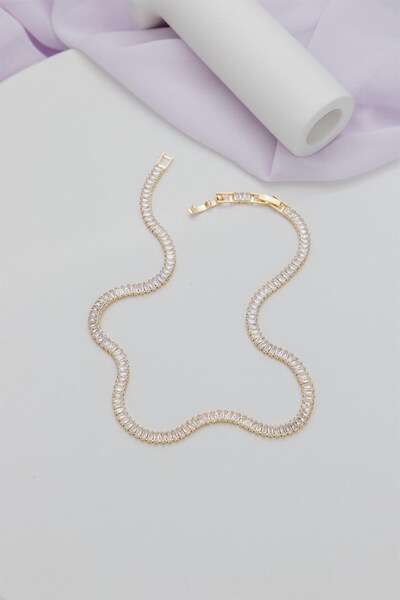 Sacha Accessories Baget Taşlı Gold Kolye