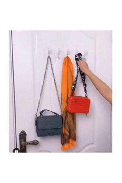 AKCAKESE 5'li 29*7 Şeffaf Güçlü Kendinden Yapışkanlı Kapı Duvar Askısı Ağır Yük Taşıma Er25325