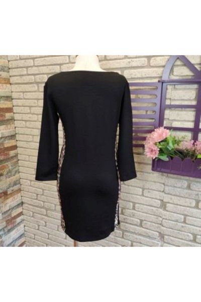 rengafashion Rochie de damă din viscoză cu două fire, cu decolteu în V, ornată cu leopard