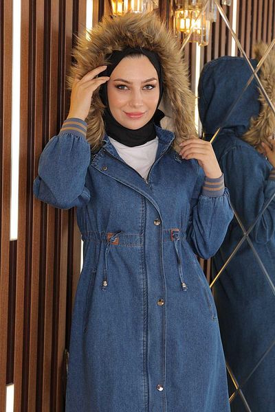 Modamihram Džínový kabát s kapucí Light Denim 18101