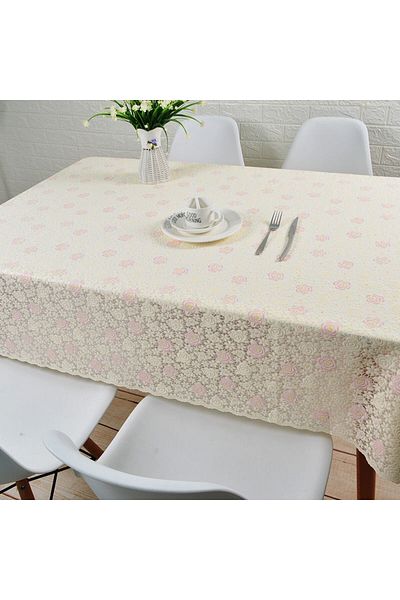 Blue Home Meiwa Lux Lace Look PVC acoperit transparent rezistent la pete fata de masa anti-alunecare - flori roz 11