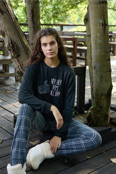 Aydoğan Set pijama negru termic pentru damă 