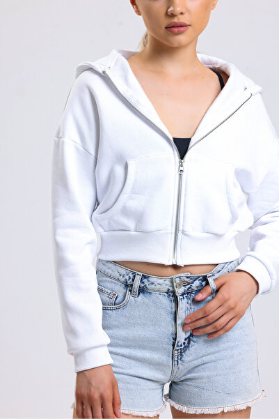 ladyzey жіночий білий капюшонний світшот з блискавкою