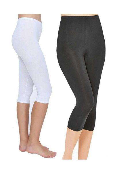 Tutku Elit Colanți capri din bumbac pieptănat Lycra din elastan modal de 2 inchi 1 alb 1 negru 2102