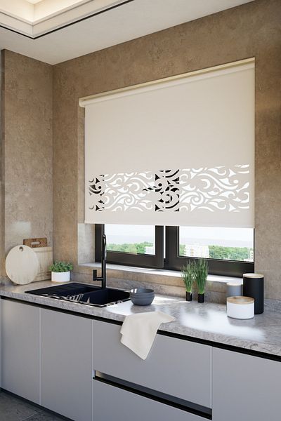 Perdea White Laser Cut Mat Roller Blinds - Plz-8001