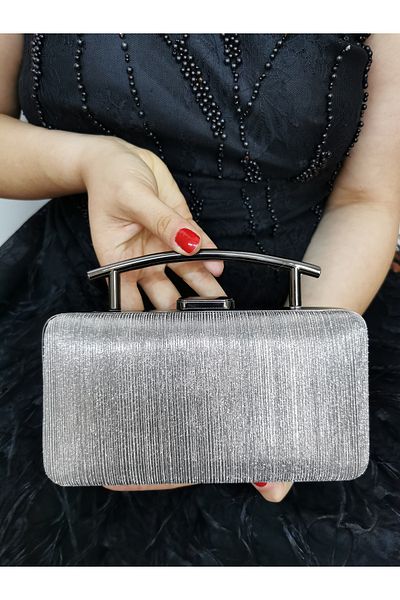 NAZART Γυναικείο Laser Platinum Βραδινό Φόρεμα Clutch Portfolio Τσάντα Χεριού Νυφική ​​τσάντα αρραβώνων