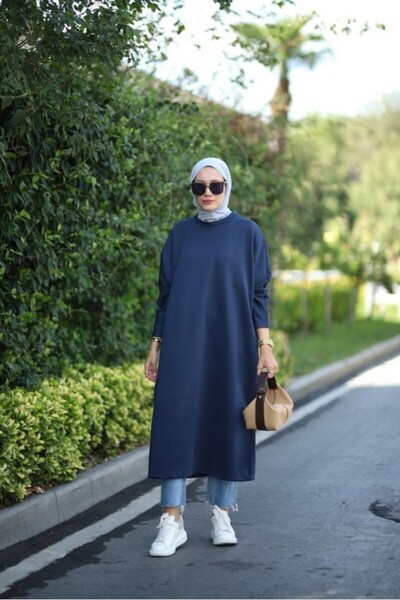 NS Moda Hijab Scuba Tunic Navy Blue Model-486