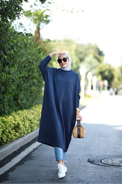 NS Moda Hijab Scuba Tunic Navy Blue Model-486