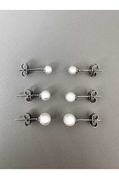 MAZEN Surgical Steel Three Pairs Pearl Ball Earrings (Three Different Sizes 3mm, 4mm, 5mm)