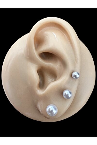 MAZEN Surgical Steel Three Pairs Pearl Ball Earrings (Three Different Sizes 3mm, 4mm, 5mm)