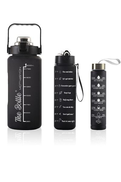 Comprox 3-Piece Motivational Water Bottle - 2 Liter + 750 ml + 300 ml Baby Sports Flask