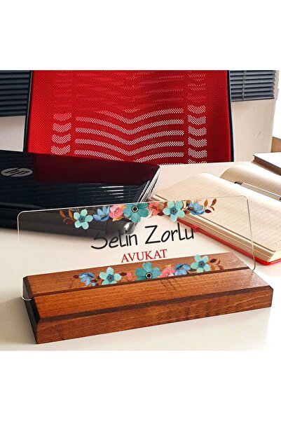 hediyekralı Kişiye Özel Modern Tasarım Çiçek Desenli Masa Isimliği