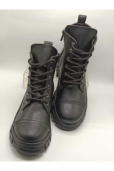 only my store Γυναικείες μαύρες μπότες Μπότες με κορδόνια με φερμουάρ