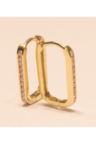 SUDEKAĞAN 14 Ayar Altın Dikdörtgen Küpe