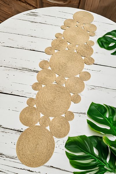 Homever Χειροποίητο & Premium Jute Runner Vista, 135x35cm Ψάθινο Κάλυμμα Τραπεζιού Κονσόλας Κουζίνας Σαλονιού από γιούτα / Ράντερ