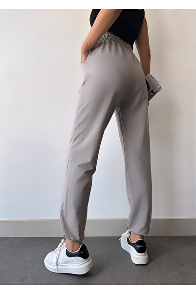 schlank Pantaloni de sport Jogger cu talie înaltă, gri argintiu, cu talie elastică