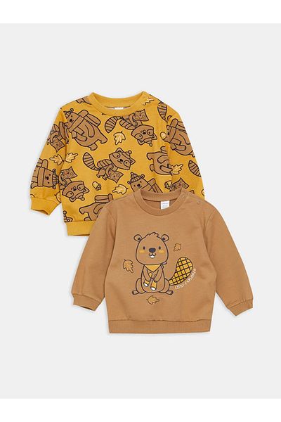 LC Waikiki lCW baby baby Boy Sweatshirt - Crew Neck, long Sleeve, Printed, Set of 2