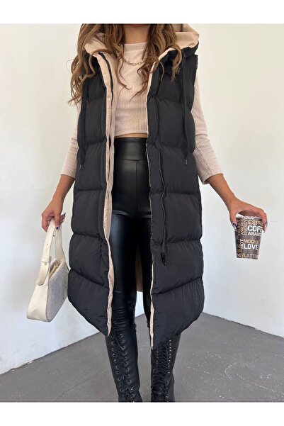 last summer Жіночий двосторонній довгий безрукавний надувний жилет з капюшоном 10601023