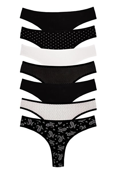 Dominant Chiloți lycra din bumbac brazilian alb-negru pentru femei, pachet de...