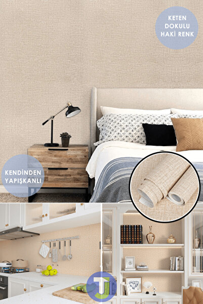 Technojet Self Adhesive Linen Look Kitchen Bathroom Countertop Wall Cabinet Table Covering 60X300cm