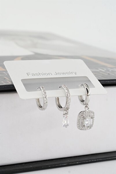 By Zeyna Aksesuar Kadın Vip Seri Zirkon Taşlı 3'lü Küpe