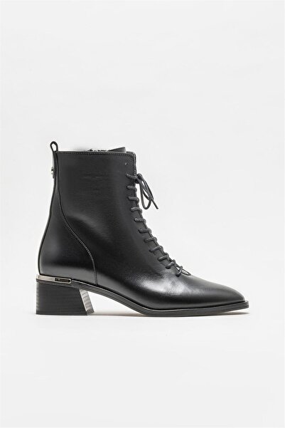Elle Shoes Siyah Deri Kadın Topuklu Bot