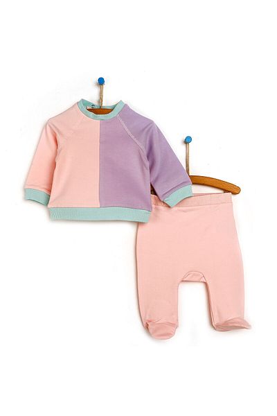 ebebek Hello Baby HelloBaby Newborn Color Block Sweatshirt-Booties Bottom