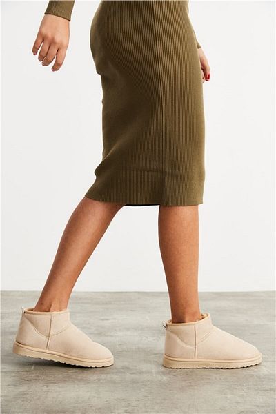 İncim Γυναικείες μπότες Sri Flat Sole Suede Shearling Sabo Beige