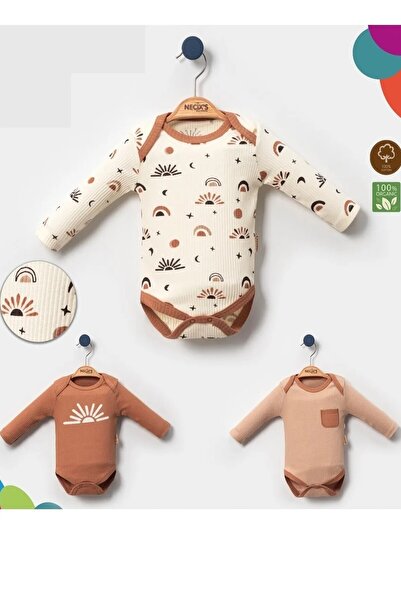 dubi baby بدلة أطفال بادي مكونة من 3 قطع بأكمام من إزمير وشعار شمسي بلون أسمر...