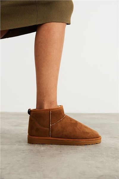 İncim Tan Flat Sole Suede Fur Inside Sabo Γυναικείες Μπότες