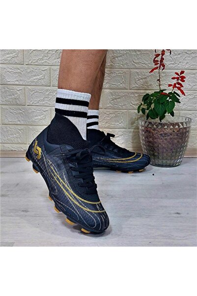 Jump 29676 Siyah-Altın Çoraplı Krampon Çimsaha Futbol Ayakkabı
