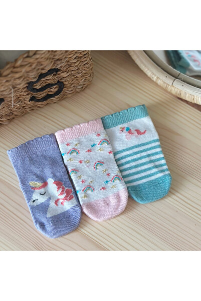 hogso 3'lü Unicorn Dünyası Dikişsiz-Organik Pamuk Bebek Çorap
