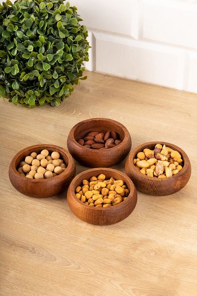 DNS HOME Set of 4 Natural Dark Wooden Snack Bowls
