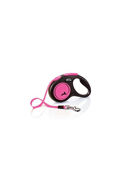 Flexi Neon Reflective Strip Automatic Dog Walking Leash Pink Small 5 Mt