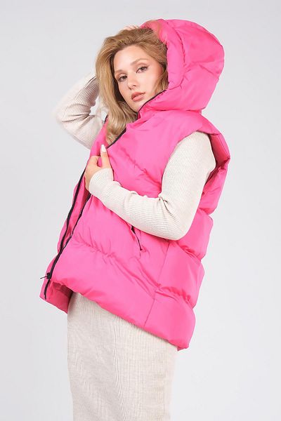 Giyim Dünyası Women's Hooded Puffer Vest Fuchsia