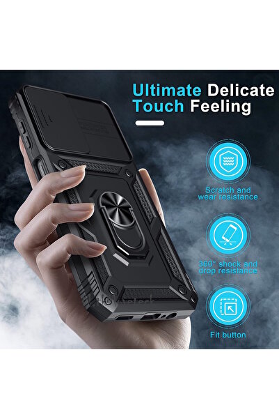 m.tk moveteck Samsung Galaxy S21 Fe Kılıf Kamera Korumalı Sürgülü Yüzüklü Armor Military Zırh Tank Standlı +9h Cam