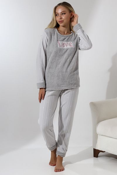 Wordex Fwn 5019 βελούδινο Welsoft Fleece Winter Soft γυναικεία σετ πιτζάμες Love
