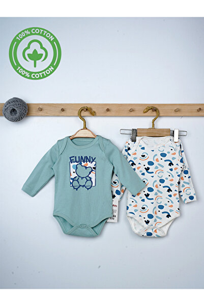 Rise Raba Baby Funny Printed 100% Cotton Long Sleeve 2-Piece Bodysuit 3-18 Mo...