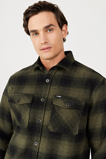 WRANGLER Rahat Kesim Haki Erkek %100 Pamuk Gömlek W232144801