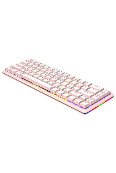 Rampage REBEL Pembe US Layout Rainbow Low Profile BLUE SWITCH Mekanik Gaming Oyuncu Klavye