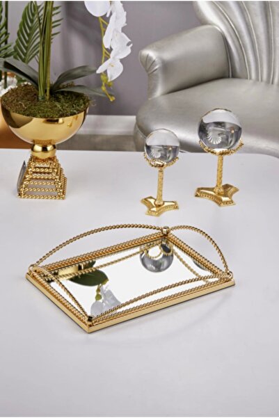 Cornella Tavă dreptunghiulară cu oglindă Tavă aurie Tavă de servire Tavă de p...